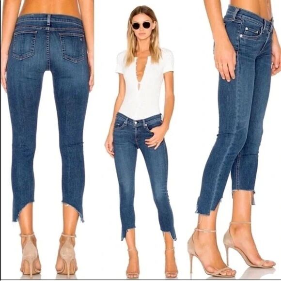 |EUC| RAG & BONE Denim Cropped Asymmetrical Hem Jeans - Picture 1 of 9